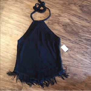 Girls Black Fringe Halter Top